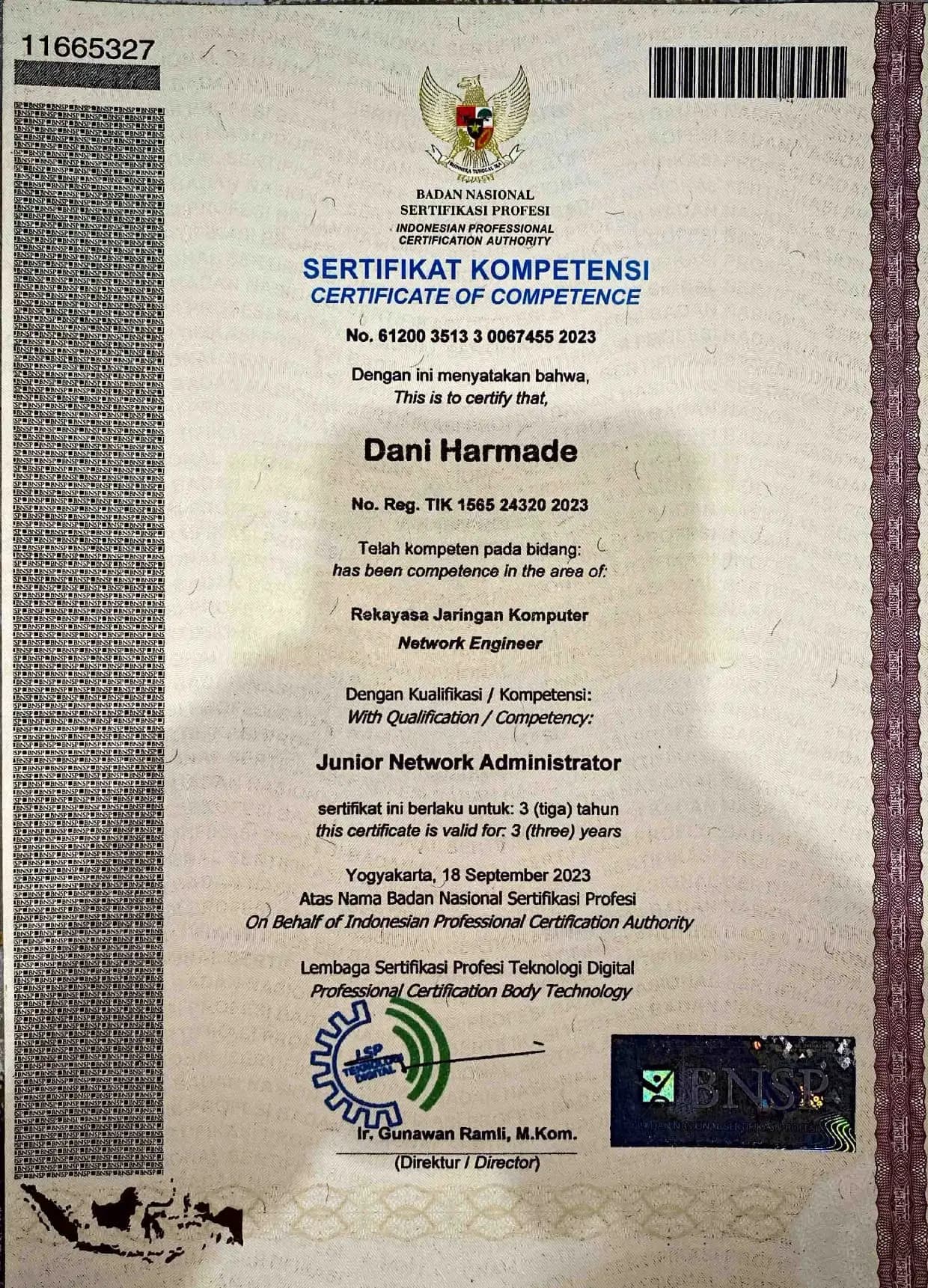 Junior Network Administrator certificate