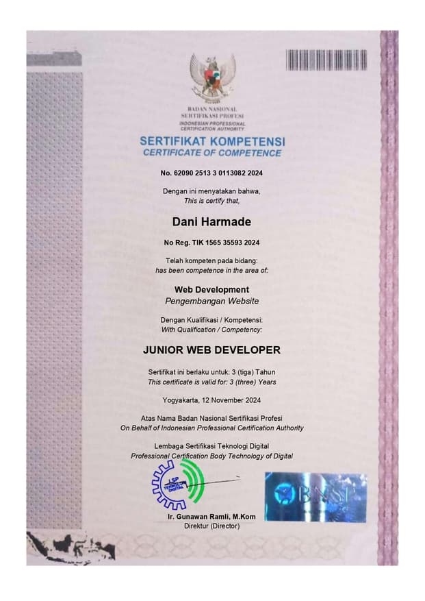 Junior Web Developer certificate