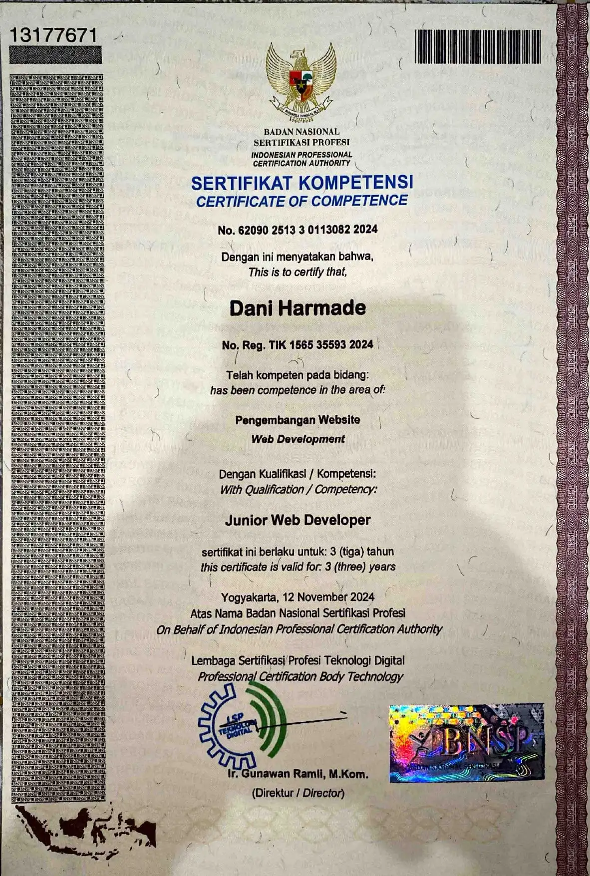 Junior Web Developer certificate