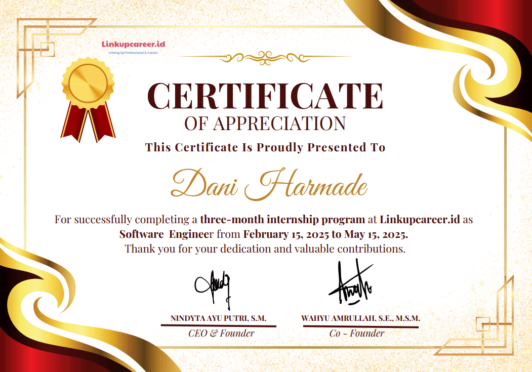 Software Engineer Internship certificate