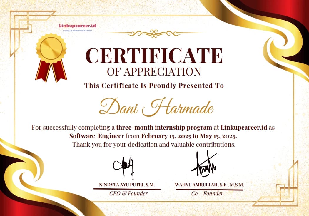 Software Engineer Internship certificate